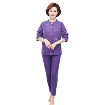 Mothers thermal clothing womens velvet thickened cardigan top grandma middle-aged and elderly cardigan thermal underwear set winter