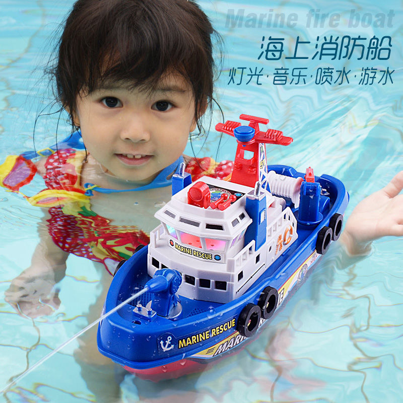 Boat toys can be water spray electric sea boat simulation model ship Children play water bath little boy speedboat