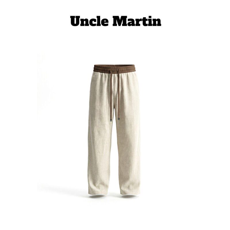 Uncle Martin's Early Summer New Trendy High-End Comfortable Linen Casual Loose Straight Men's Trousers Ck-1216