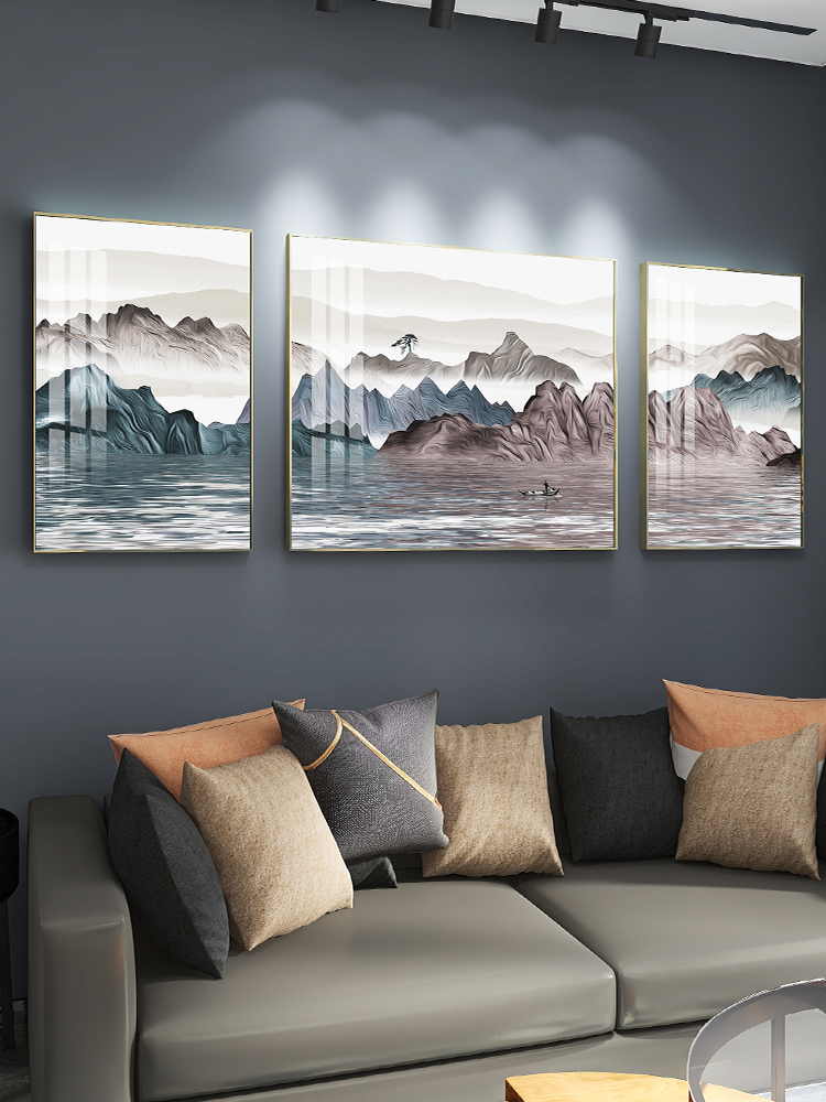 Living Room Decoration Painting Atmospheric Landscape Painting Sofa Background Wall Triptych Modern Minimalist Wall Painting Light Extravagant Painting Fresco