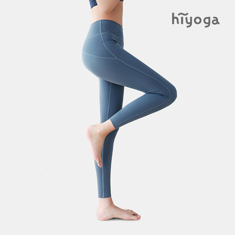 Hiyoga yoga pants women's seamless high-waisted small nine-point blue high-end elastic no embarrassment line yoga pants winter