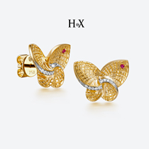 Original design jewelry 18K gold ruby diamond earrings female personality butterfly fairy earrings jewelry gift