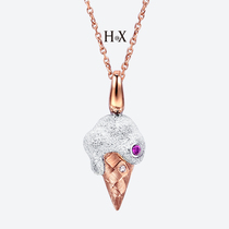 Original Design 18K Rose Gold Red Treasure Diamond Necklace Creative Ice Cream Woman Pendant Jewellery Lock Bone Chain Gift