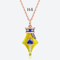 Original design 18K gold inlaid sapphire necklace woman personality diamond pendant fashion jewellery lock bone chain gift