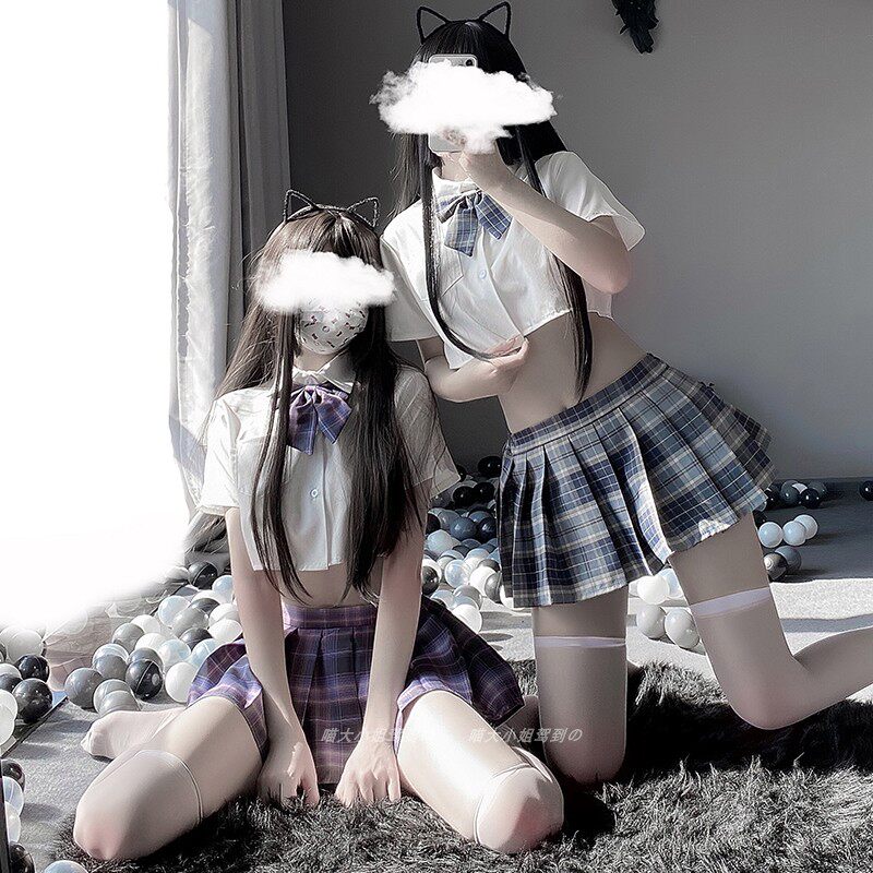Super sweet school girl gentle Japanese student cute loli JK uniform navel top plaid pleated skirt school uniform Sao