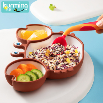 Baby dinner plate Suction cup bowl eating grid separation auxiliary food bowl spoon cartoon anti-fall silicone baby childrens tableware set