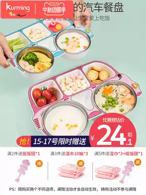 Children's dinner plate stainless steel baby eating bowl chopsticks cartoon anti-fall household spoon suction cup split baby tableware set