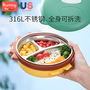 Stainless Steel Children's Dinner Plate with Suction Cup, Water-Filled Insulated Bowl, Baby Divided Plate, Infant Supplementary Food Tableware, Cartoon Design