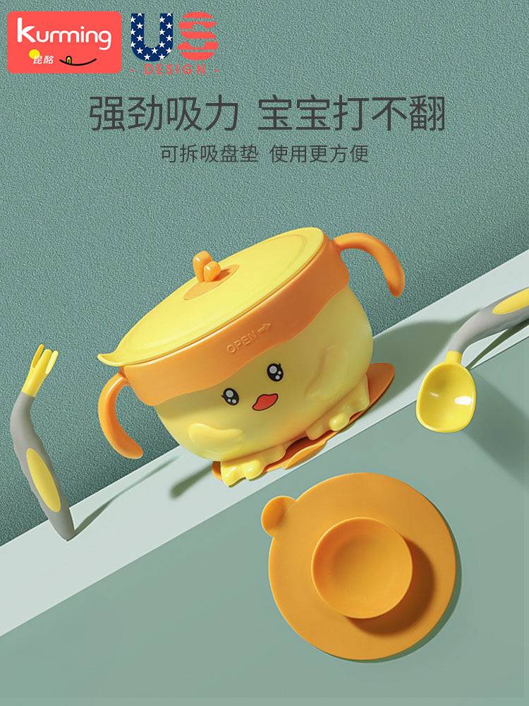 Baby Food Bowl, Special Water-Filled Insulated Bowl for Infants and Young Children, Stainless Steel Kidsren's Bowl and Spoon Tableware Set