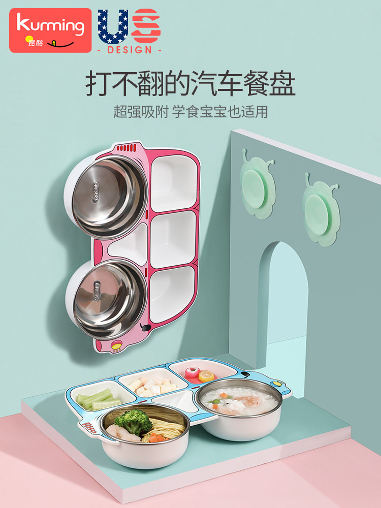Children's Divided Plate, Food-Grade, for Boys and Girls, Special for Eating, Household, Anti-Fall, Suction Cup, Stainless Steel Baby Tableware
