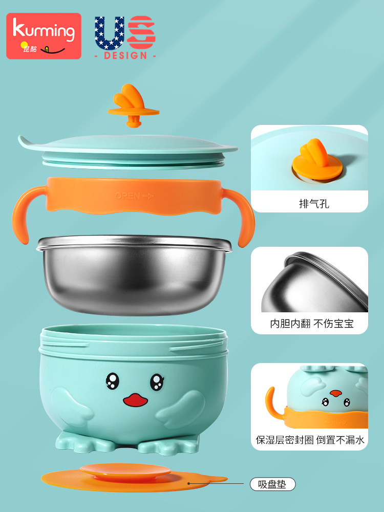 Baby Food Bowl, Special Water-Filled Insulated Bowl for Infants and Young Children, with Lid, Suction Cup Bowl for Outings, Baby Food Tools, Complete Set
