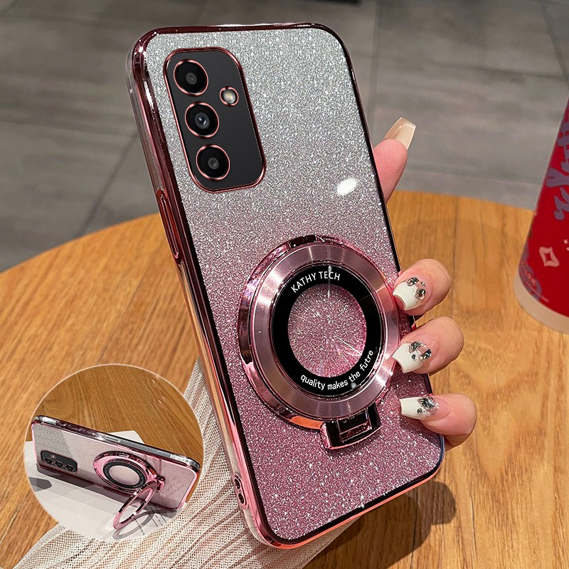 Samsung A15 New Phone Case, High-End Gradient Glitter Fashion, Suitable for Samsung A15 Silicone Magnetic Stand, Full Coverage Ultra-Thin Transparent Soft Case, Galaxy A15 Anti-Drop Luxury 5g Protective Case