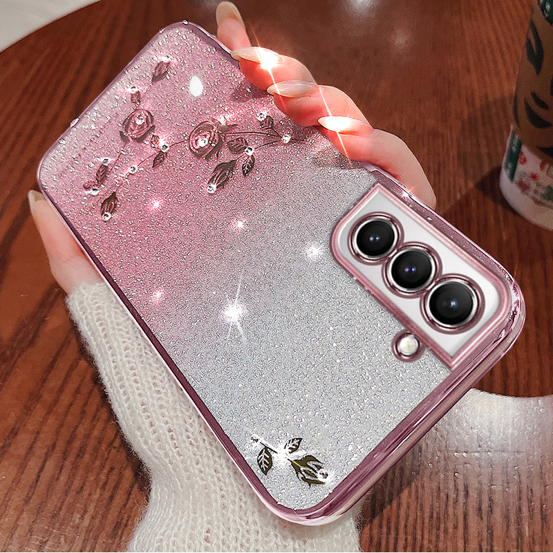 Samsung S21 Phone Case High-End Transparent Electroplated Galaxy S21+ Protective Cover Suitable for S21Fe New Model Diamond-Encrusted Luxury Internet Celebrity Full-Cover Glitter Anti-Drop Ultra-Thin S21Ultra Women's Creative Soft Case