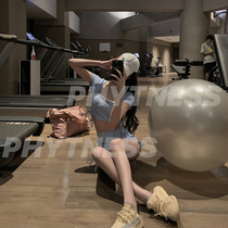 PHYTNESS Baby Blue Suit Square collar short sleeve HALTER Sports STRAP Vest Tight hip-raising drawstring shorts