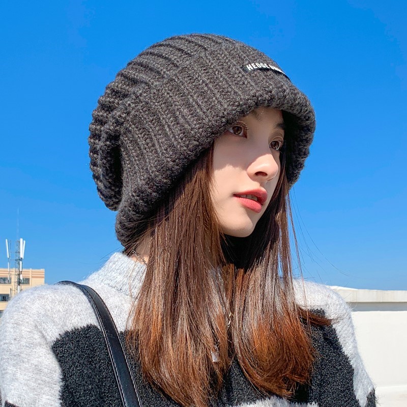 Theory among loose head circumference knit cap woman 100 hitch wire hat winter explicit face small pile cap tide-Taobao