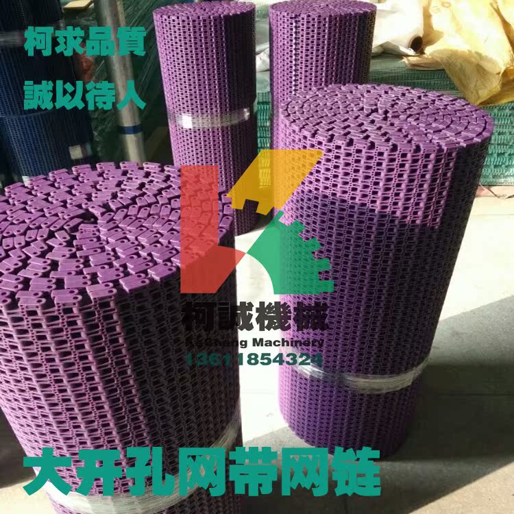 40mm pitch flat grid type mesh with chain POM purple macroporous plastic conveying chain plate mesh chain 6000 type mesh belt chain