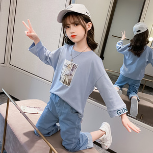 女童秋装卫衣牛仔裤套装运动套装休闲装童装