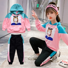 女童秋装卫衣牛仔裤套装运动外套长裤童装