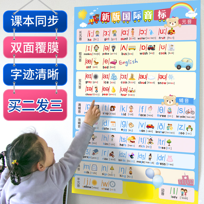 English International Phonetic wallchart wall sticker Primary school 48 English phonetic table Pronunciation Teaching Materials Introductory Teaching Aids Tutorial