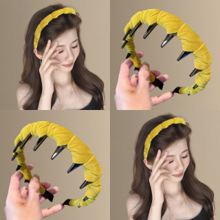 明媚姜黄！显白黄色丝绒波浪发箍洋气带齿防滑洗脸头箍百搭旅行卡