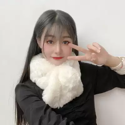 Scarf female winter Korean version of Joker cross rabbit plush scarf white hairy cute girl warm neck cover