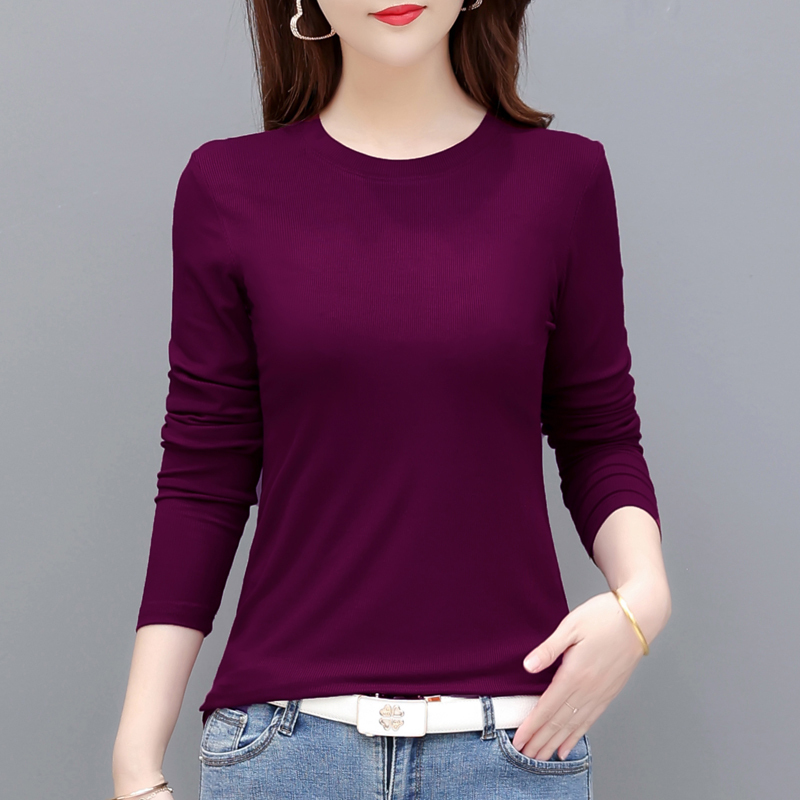 Spring Modal Knit Round Neck T-Shirt for Women, Long Sleeve Base Shirt, Plus Size, Loose Fit, Spring and Autumn, Tummy Covering Top