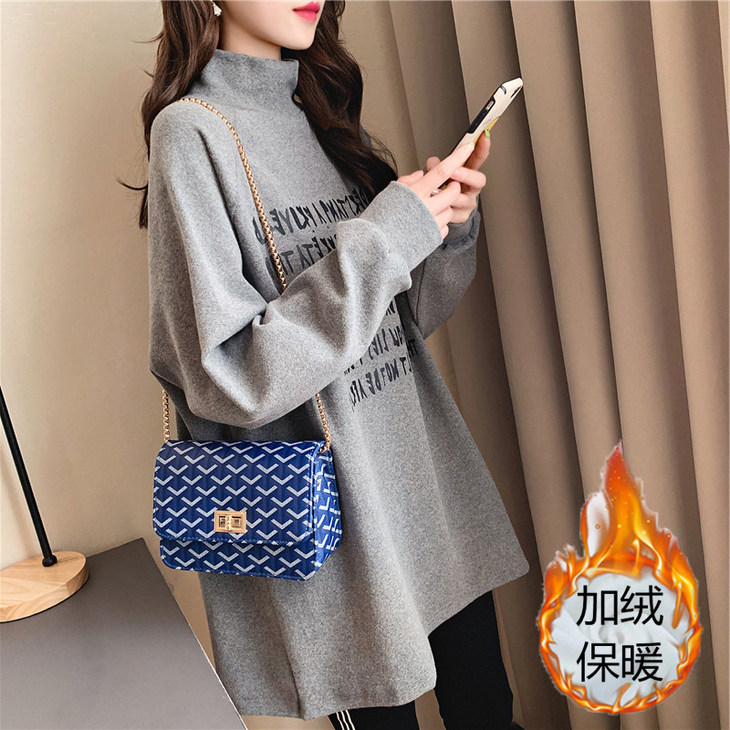 Half-height collars women's autumn winter loose with lazy wind 100 hitch long sleeve blouses with velvety thicken in the long version Korean version