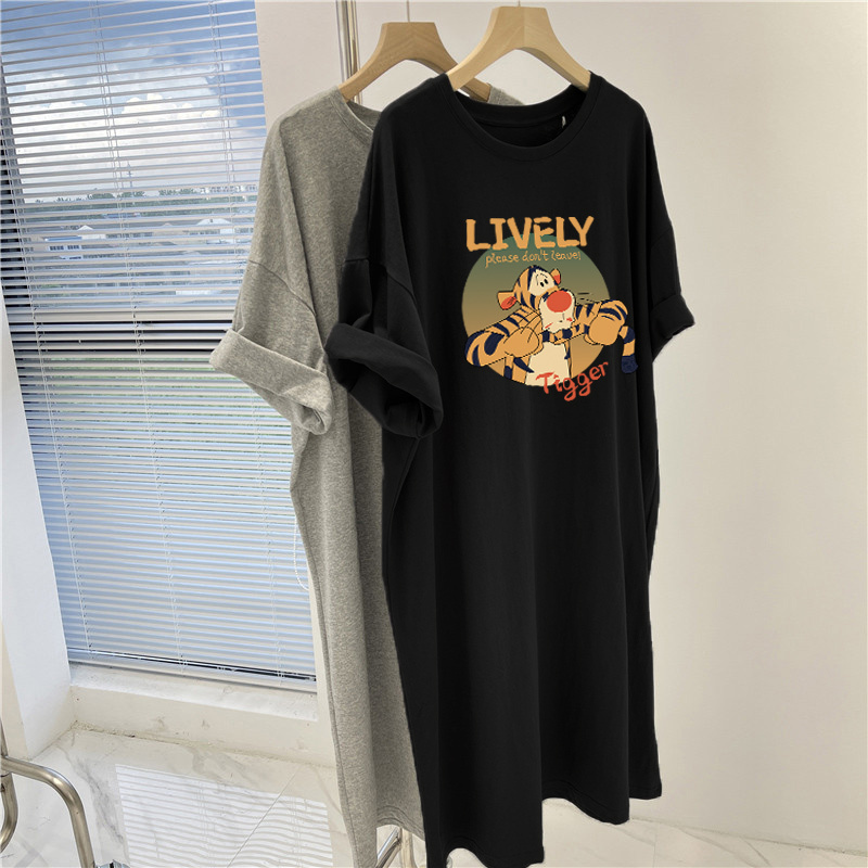 Pure Cotton T-Shirt Dress for Women 2026 New Mid-Length Korean Style Loose Plus Size Short-Sleeved Long Dress Fashionable Age-Reducing Dress