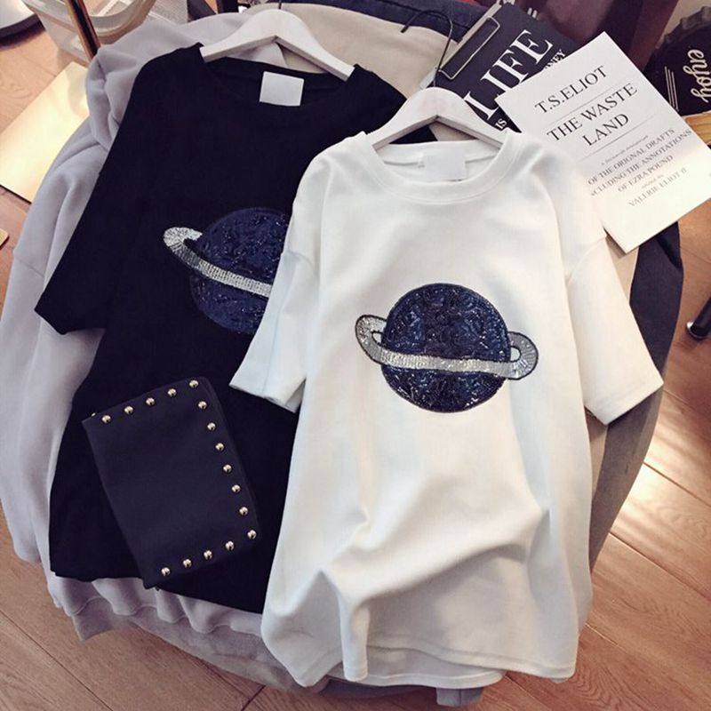 2022 new Korean version of cotton short-sleeved t-shirt women's mid-length version of loose casual wild white top spring and summer tide