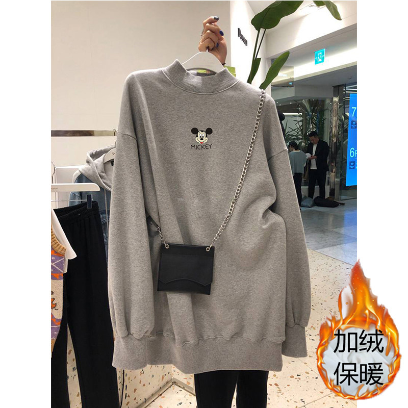 2021 autumn and winter new Korean version sets loose half-height collars women plus velvet thickened Fashion casual 100 lap blouses