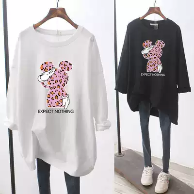 2021 new autumn pure cotton long-sleeved t-shirt women's bottoming shirt Korean loose medium and long version of the top simple and wild