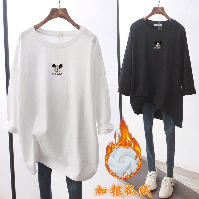 Pure cotton blouse girl with autumn winter plus thickening long sleeve t-shirt women Han edition loose middle and long-range tops