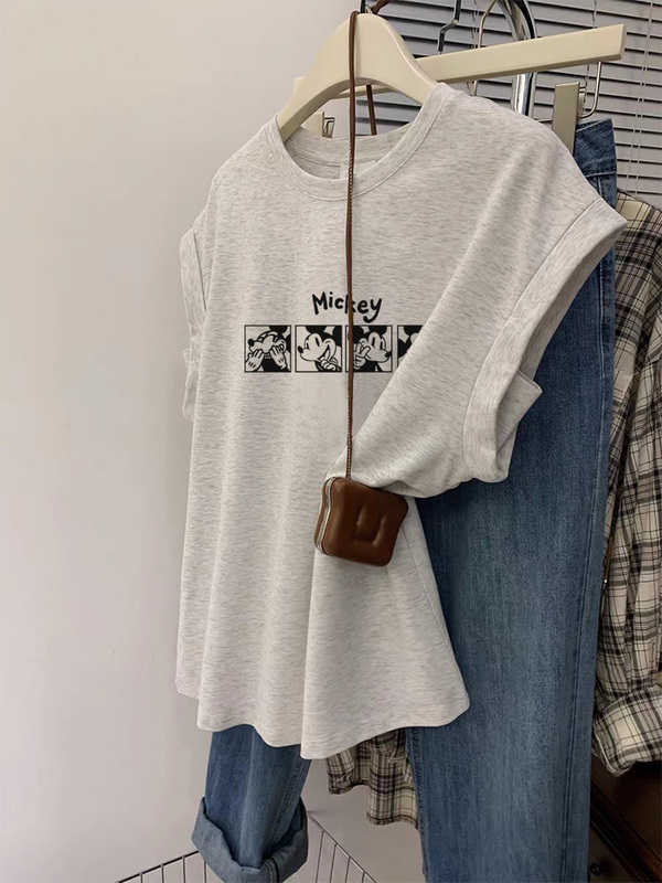 2026 New Style Pure Cotton Sleeveless T-Shirt for Women, Loose Casual Stylish Floral Gray Vest Top for Summer Wear 2026 New Style Pure Cotton Sleeveless T-Shirt for Women, Loose Casual Stylish Floral Gray Vest Top for Summer Wear