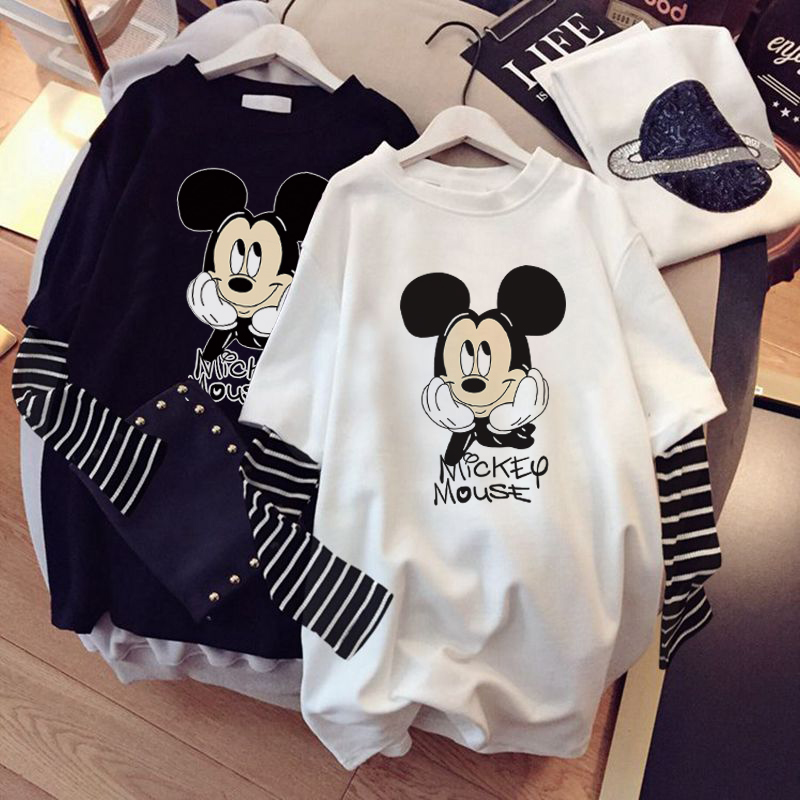 2022 new women's dress Long sleeves T-shirt woman loose Korean version 100 hitch jacket with long version of pure cotton spring break two tides