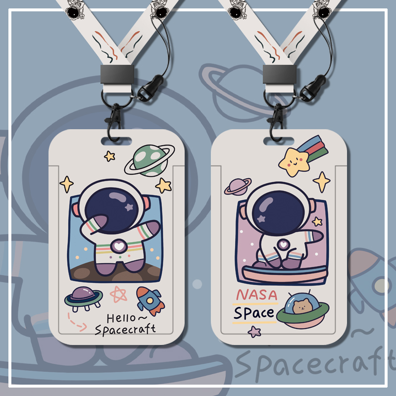 Couple astronaut cartoon cute student campus card package bus cafeteria metro door card belt with hanging neck cork card Yamaguchi work card