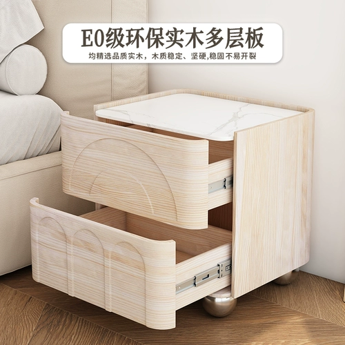 Современный простой кремовый стиль в скандинавском стиле, прикроватная тумбочка из окрашенного массива дерева, прикроватная тумбочка, небольшой прикроватный шкаф для хранения вещей