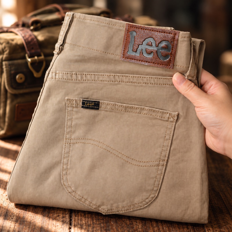 Authentic American Lee Men's Mid-Rise Loose Straight Tapered Khaki High-Stretch Jeans for Autumn New Collection