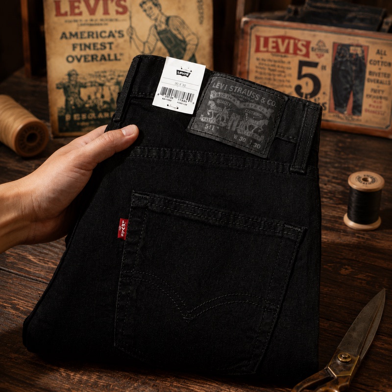American Version of Levis/Levi's 511 Series Fitted Tapered Low-Rise Dark Blue Washed Versatile Denim Pants for Men