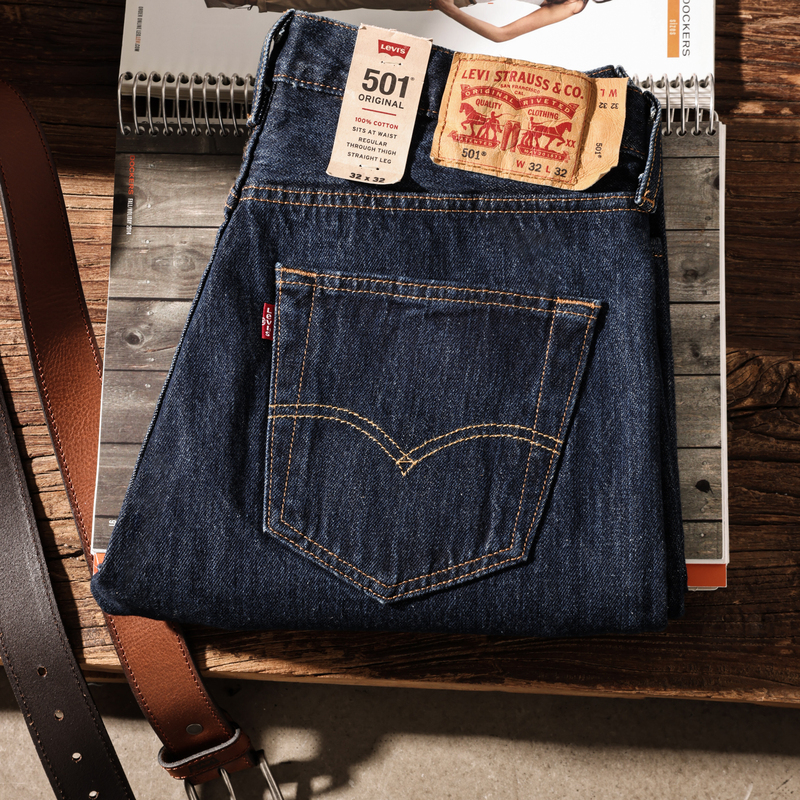 American Version of Levis/Levi's 501 Series Loose Straight Mid-Waist Denim Blue Washed Jeans Long Pants for Men