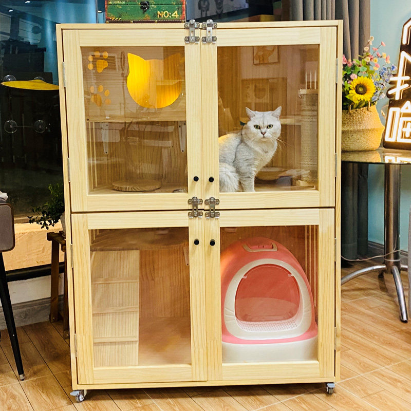 Cat villa solid wood luxury two-story cat house Cat display cabinet Cat hotel cat pet cage Cat breeding cage cat room cat bed