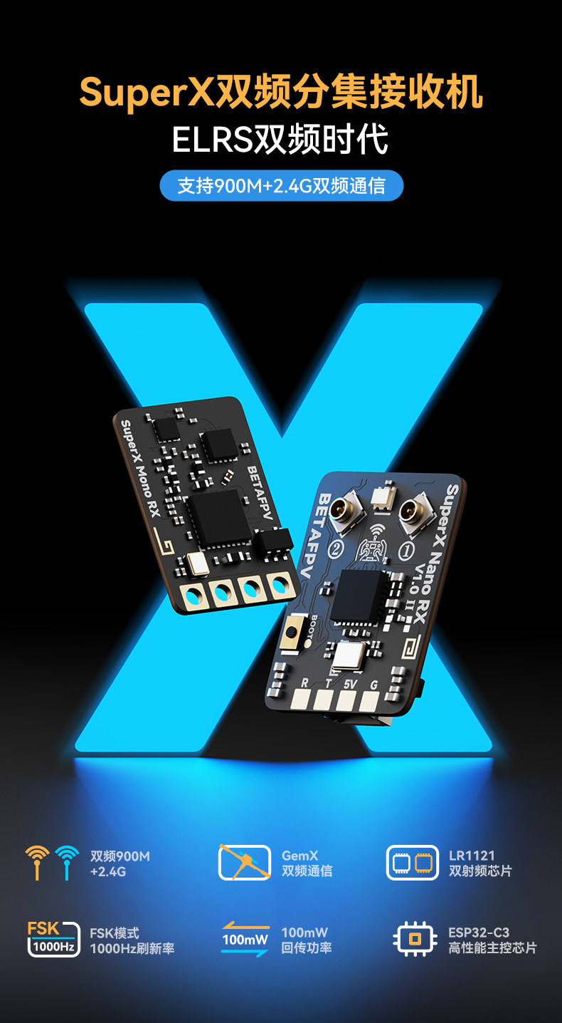 BETAFPV SuperX雙頻接收機ELRS真分集GemX 雙子座FPV穿越機遠航