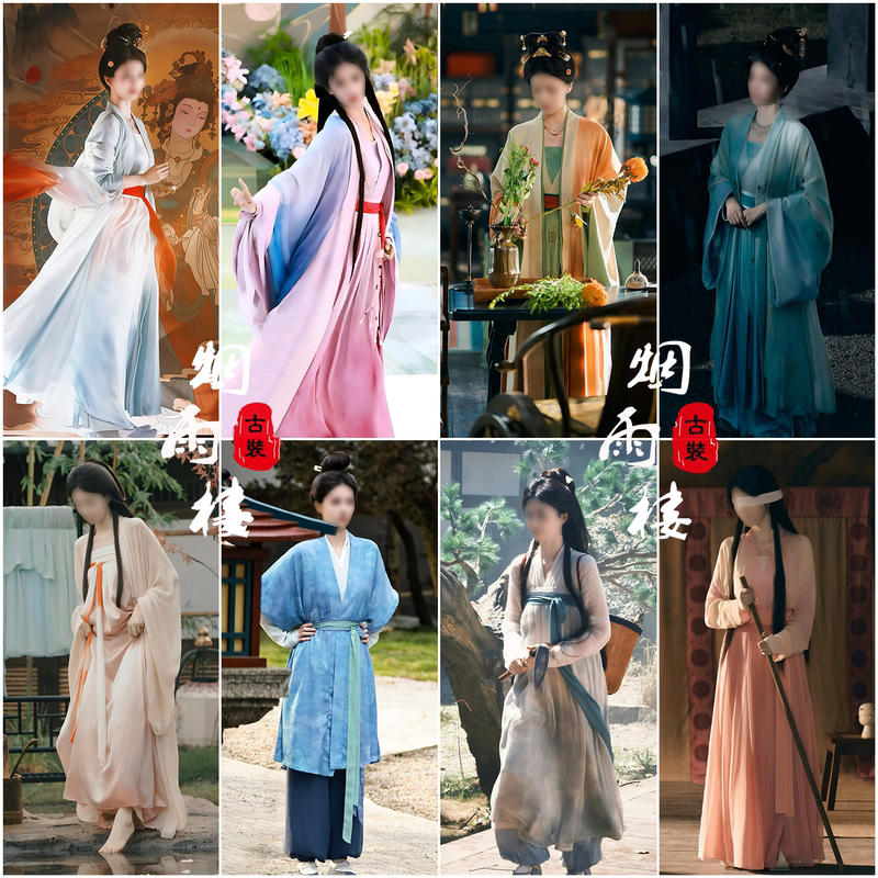 Dramatic Costumes Similar to Mo Li and Bai Lu's in the Show, Featuring Large, Flowing, and Elegant Sleeves, Traditional Chinese Clothing Set for Stage Performances