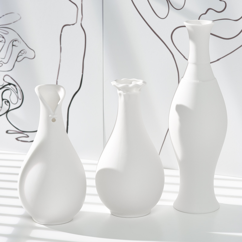 Ceramic Dried Flower Vase White Simple Creative Nordic Study Table Living Room Flower Insert Ornament Home Decoration