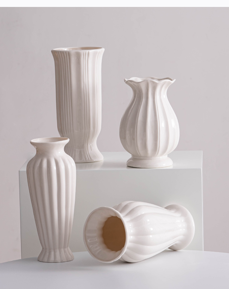 White Ceramic Flower Vase Home Living Room Decoration Imitation Dried Flowers Pot Nordic Simple Style Design Flower Arrangement