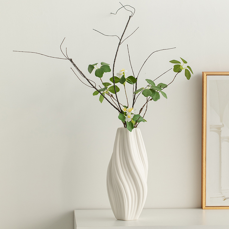 Shumen Nordic Creative White Ceramic Decorative Dried Flower Vase Fresh Flowers Living Room Flower Arrangement Desktop Ornament Study Flower Vessel