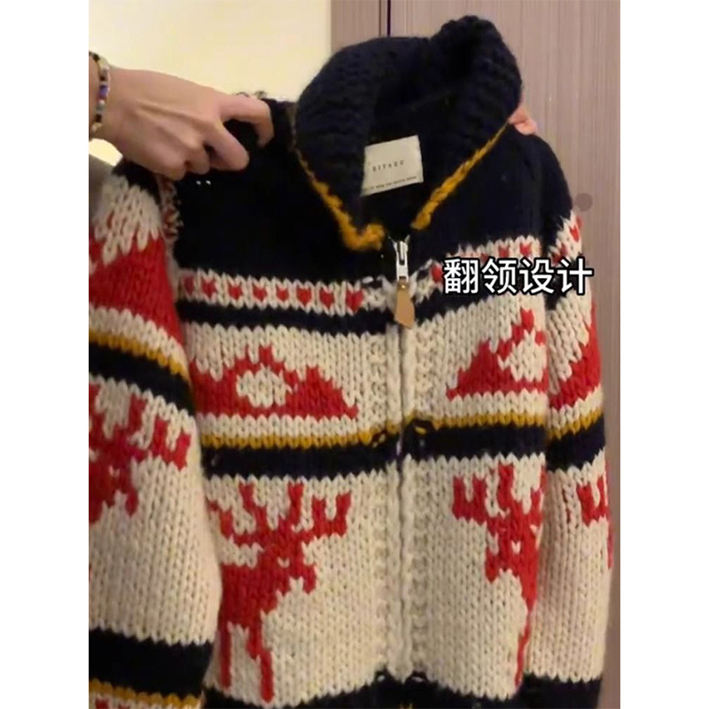 Extra Large Size 150kg Christmas Lapel Zipper Sweater for Men and Women, Autumn and Winter Thickened Lazy Knit Sweater Jacket 2