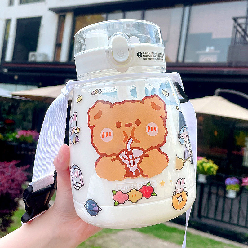 High - capacity double straw cup adult high value girl large - size cute summer portable plastic kettle 1000ml