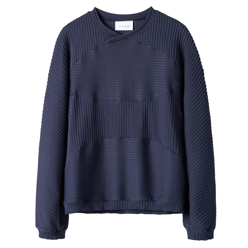54A0 [Tail Bamboo T-Shirt] Patchwork Design, Deconstructed Cut, Textured Knit, Versatile Long-Sleeve Top with a Small Neckline