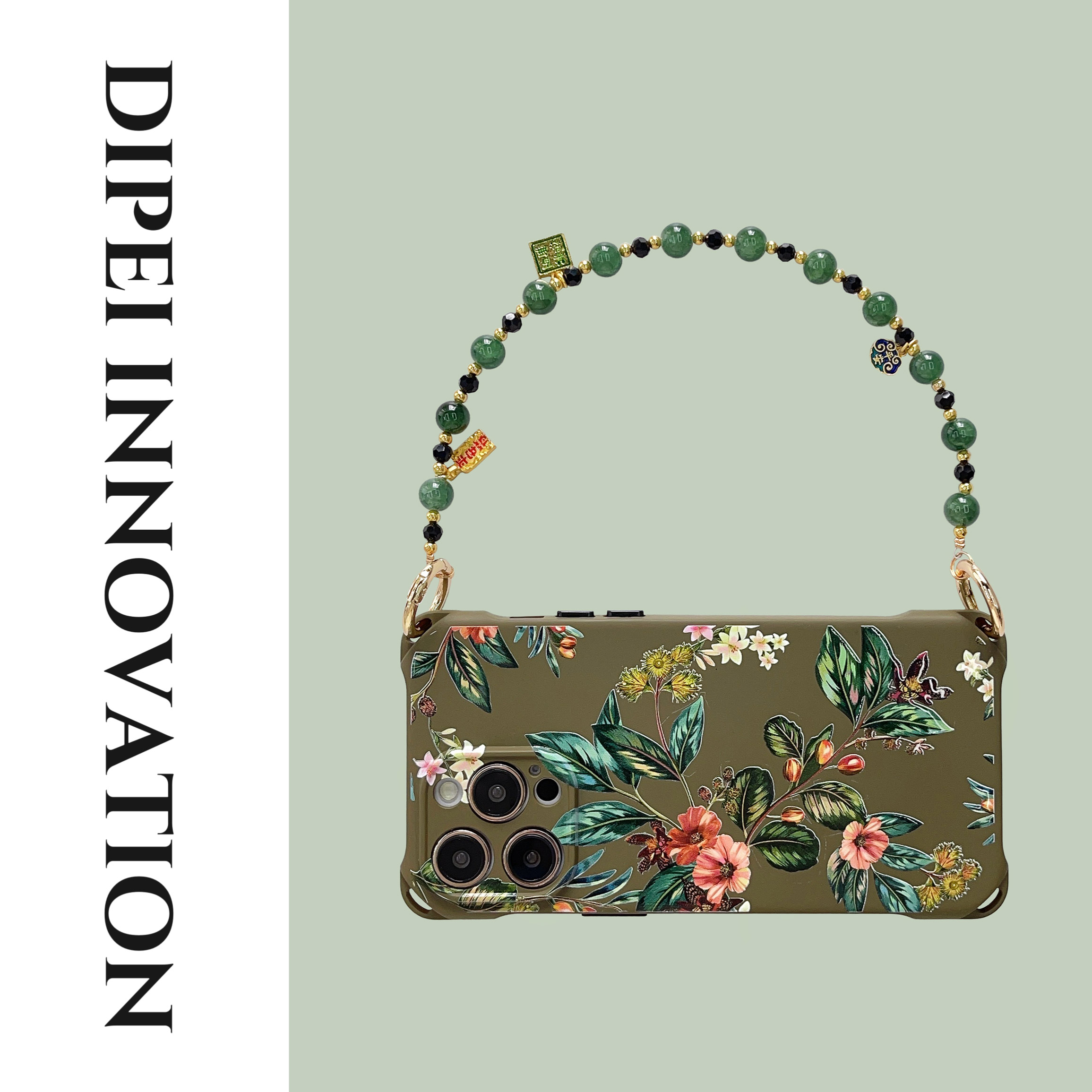 ファッションレトロスタイルのチェーン付き携帯電話ケース15Promaxパイングリーン13 Apple iPhone14plus調節可能なバックパックストラップ12proクロスボディ11中国風xr新