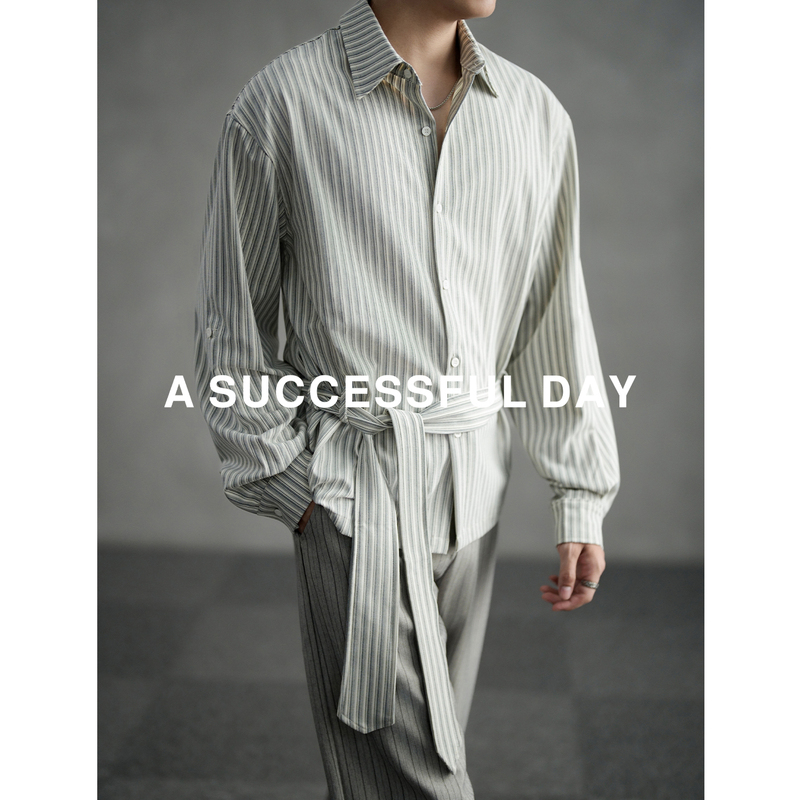 Assdy | Recycled Rayon/Striped Ribbon Long-Sleeve Shirt for Men, New Autumn Style, Old Money Style, Loose Casual Shirt, Trendy. Assdy | Recycled Rayon/Striped Ribbon Long-Sleeve Shirt for Men, New Autumn Style, Old Money Style, Loose Casual Shirt, Trendy.